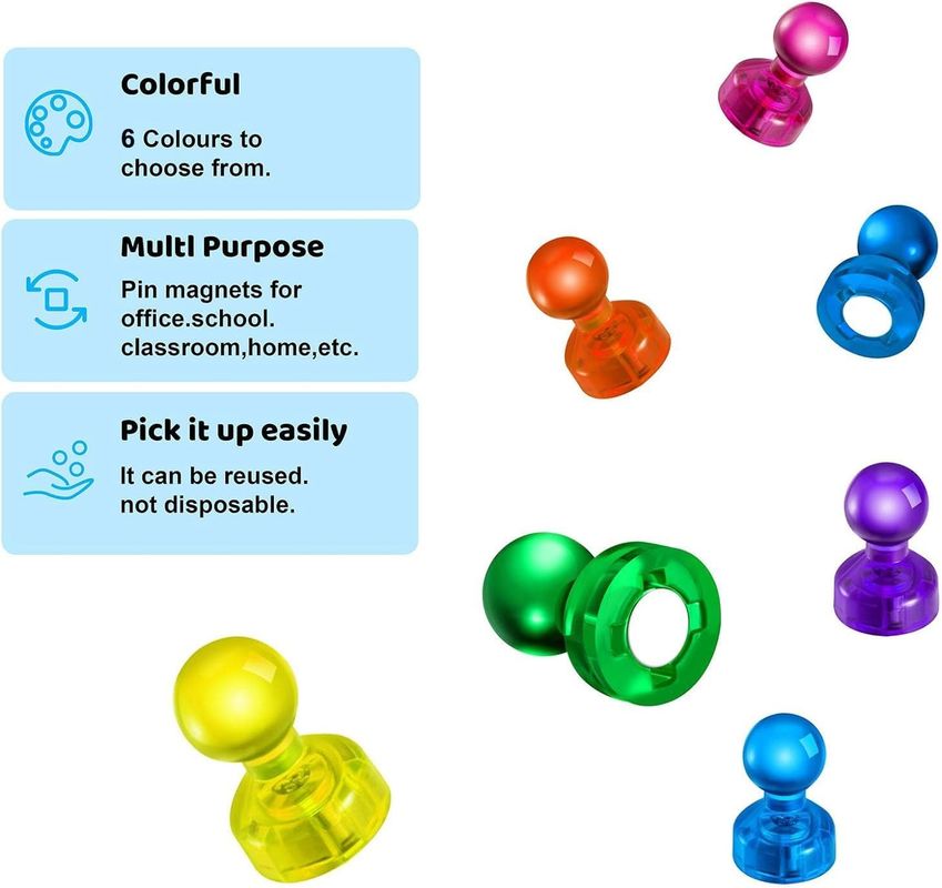 60PCS Colores Fuertes Magnéticos Thumbtacks Magnetos de pizarra para la enseñanza en el aula