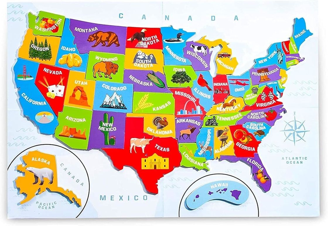 Mapa de los Estados Unidos con 44 piezas magnéticas
