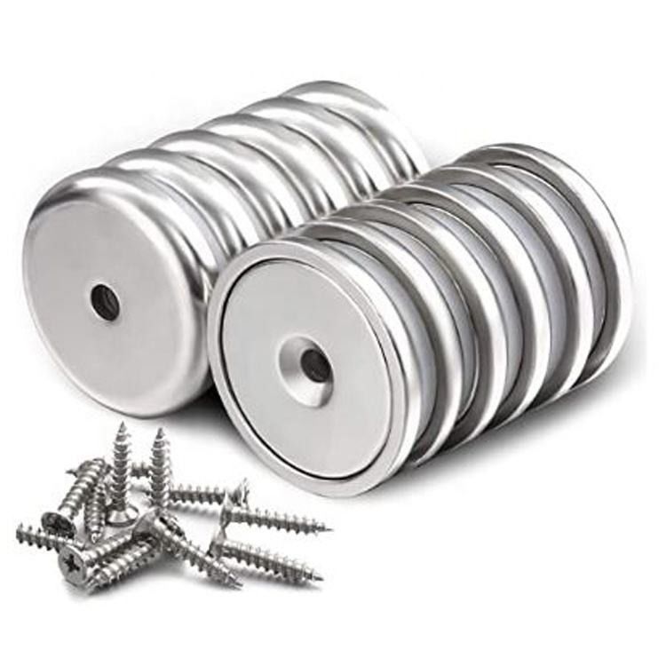 Copo de base redonda Neodimio Magnet Pot con agujero contrafundido de trabajo pesado y tornillos de acero inoxidable