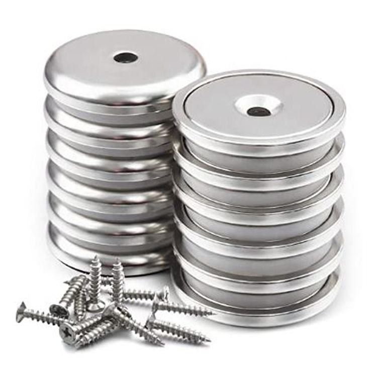 Copo de base redonda Neodimio Magnet Pot con agujero contrafundido de trabajo pesado y tornillos de acero inoxidable