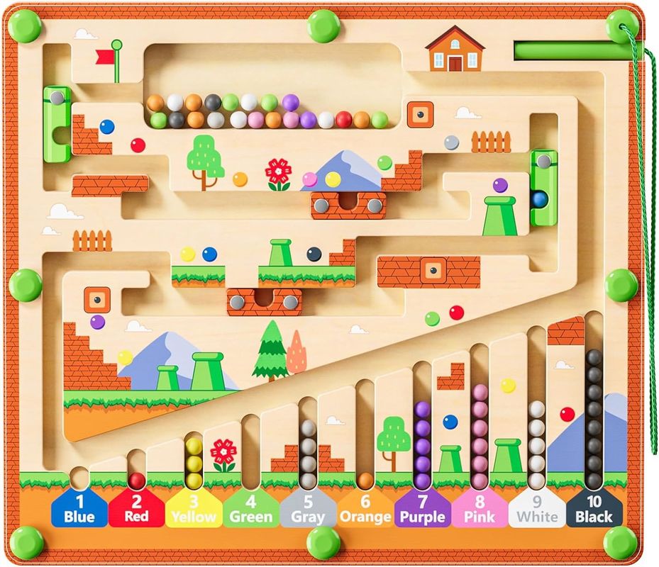 Tablero de rompecabezas de madera magnético fuerte color y número juguetes de laberinto Montessori para niños pequeños