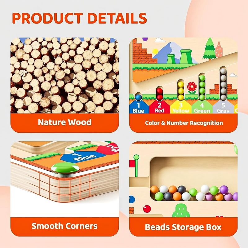 Tablero de rompecabezas de madera magnético fuerte color y número juguetes de laberinto Montessori para niños pequeños