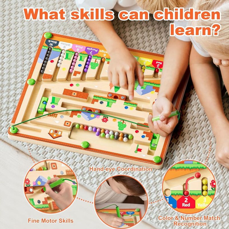 Tablero de rompecabezas de madera magnético fuerte color y número juguetes de laberinto Montessori para niños pequeños