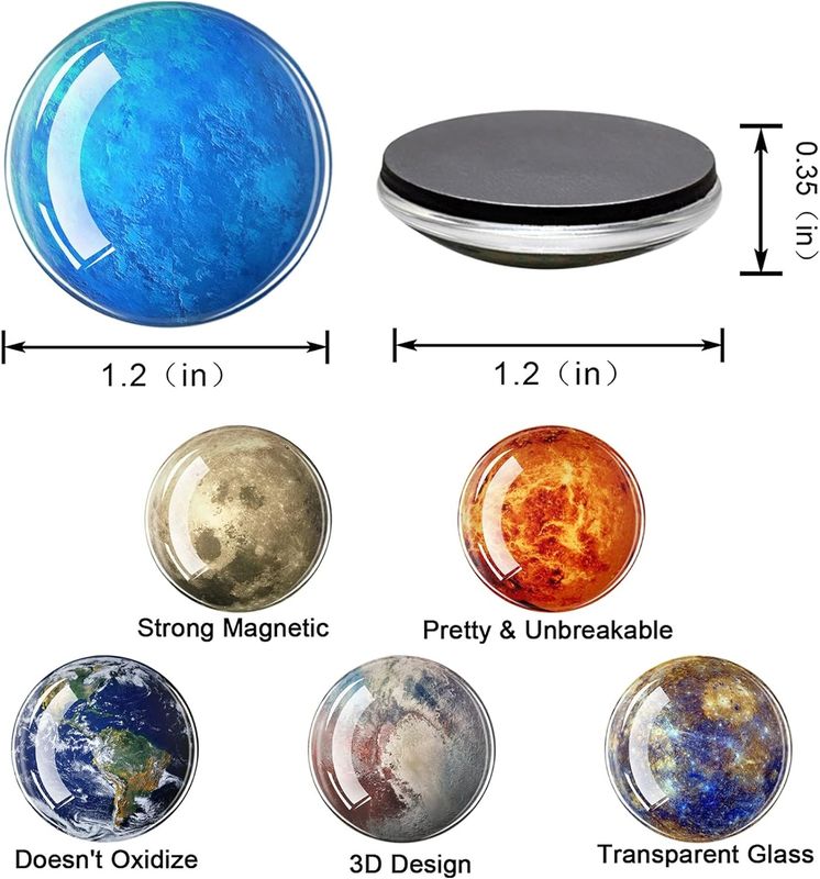 12PCS Planetas poderosos Magneto de nevera de vidrio para decoración de enseñanza en pizarra