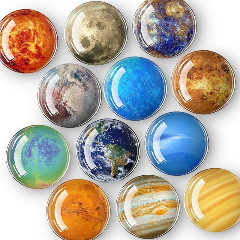 12PCS Planetas poderosos Magneto de nevera de vidrio para decoración de enseñanza en pizarra