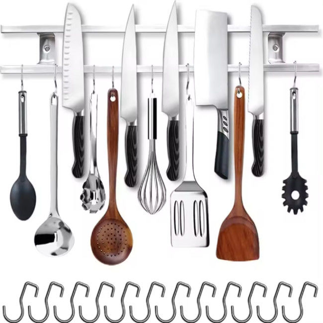 18 pulgadas tubos cuadrados de acero inoxidable de cuchillo magnético para la pared con gancho