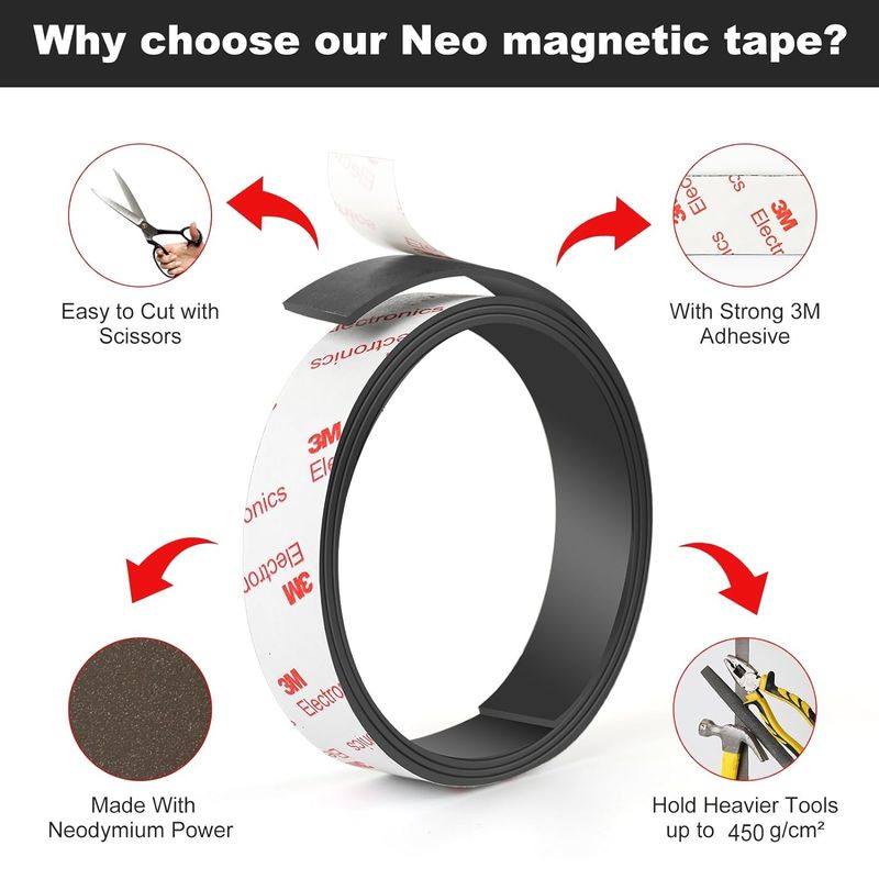 Banda magnética de neodimio flexible rodada con fuerte apoyo adhesivo 3M para el bricolaje de paredes