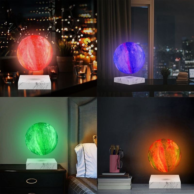 Lámpara de levitación magnética de rotación de resina Globo lunar flotante con 16 colores 3D