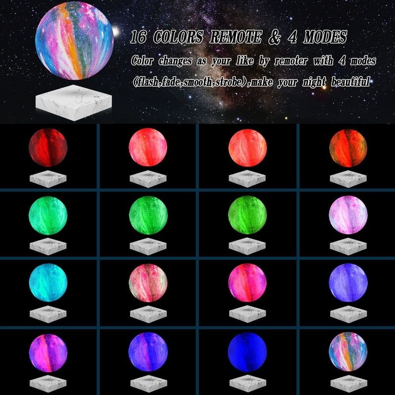 Lámpara de levitación magnética de rotación de resina Globo lunar flotante con 16 colores 3D
