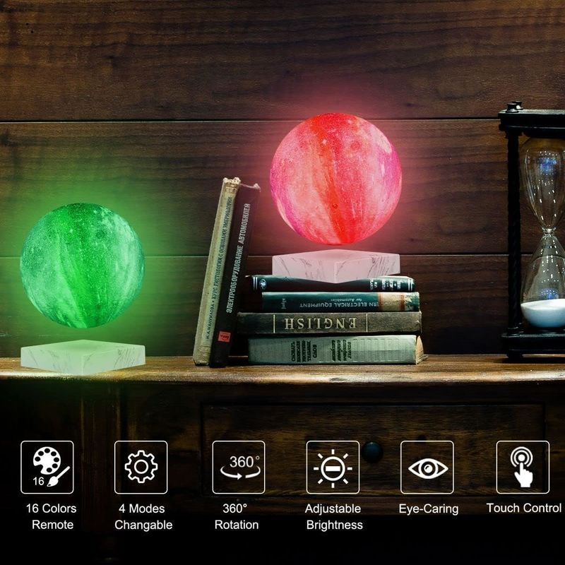 Lámpara de levitación magnética de rotación de resina Globo lunar flotante con 16 colores 3D