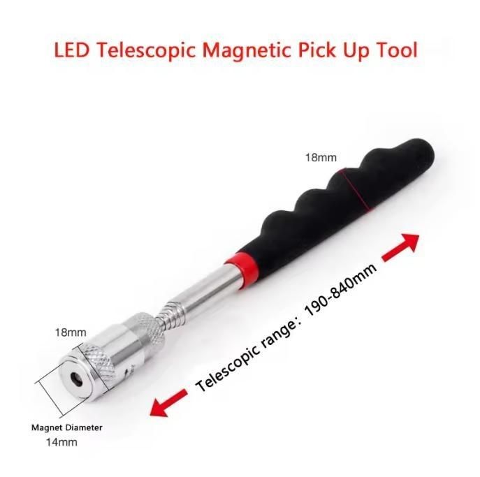 Herramienta de recogida magnética telescópica de largo alcance con luz LED y imán fuerte personalizado