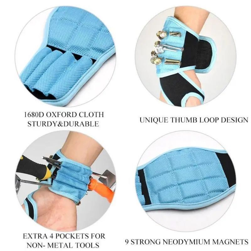 Protección del trabajo Pulsera magnética para sujetar tornillos, brocas, clavos, cinturones de soporte de herramientas para muñecas