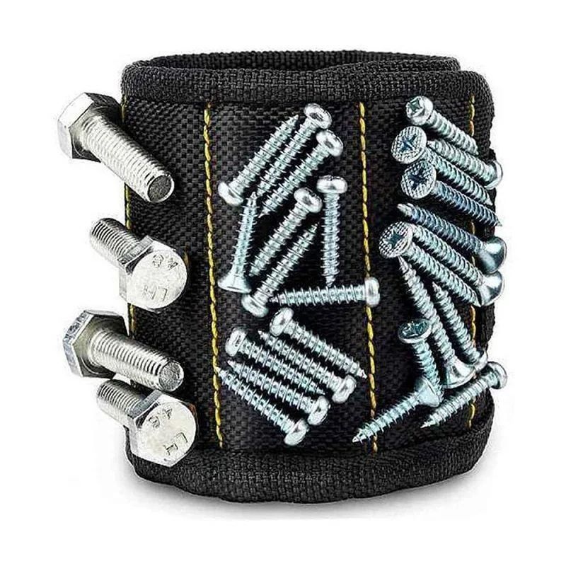 Pulsera magnética fuerte para sujetar tornillos clavos de perforación trozos de muñeca cinturones de soporte de herramientas