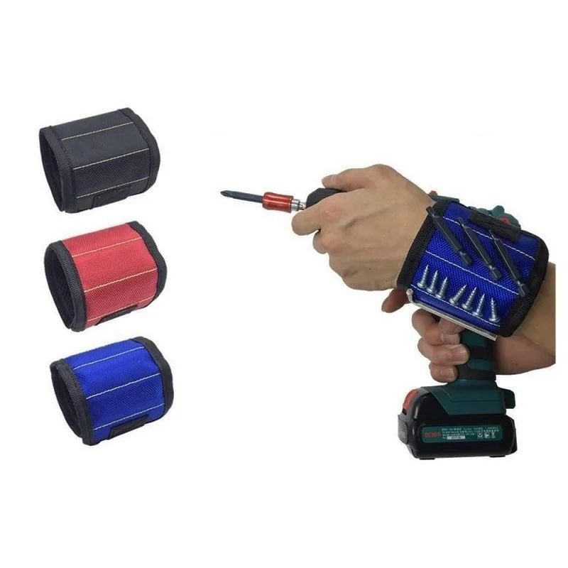 Pulsera magnética fuerte para sujetar tornillos clavos de perforación trozos de muñeca cinturones de soporte de herramientas