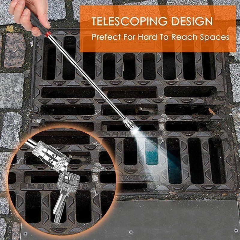 Herramientas de recogida magnética telescópica agarre luz LED ajustable extensible de largo alcance pluma herramienta práctica
