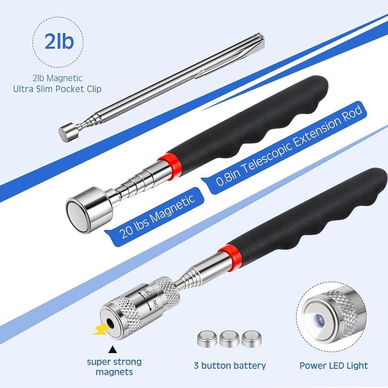Kit de herramientas de recogida magnética con luz LED para reparación de autos