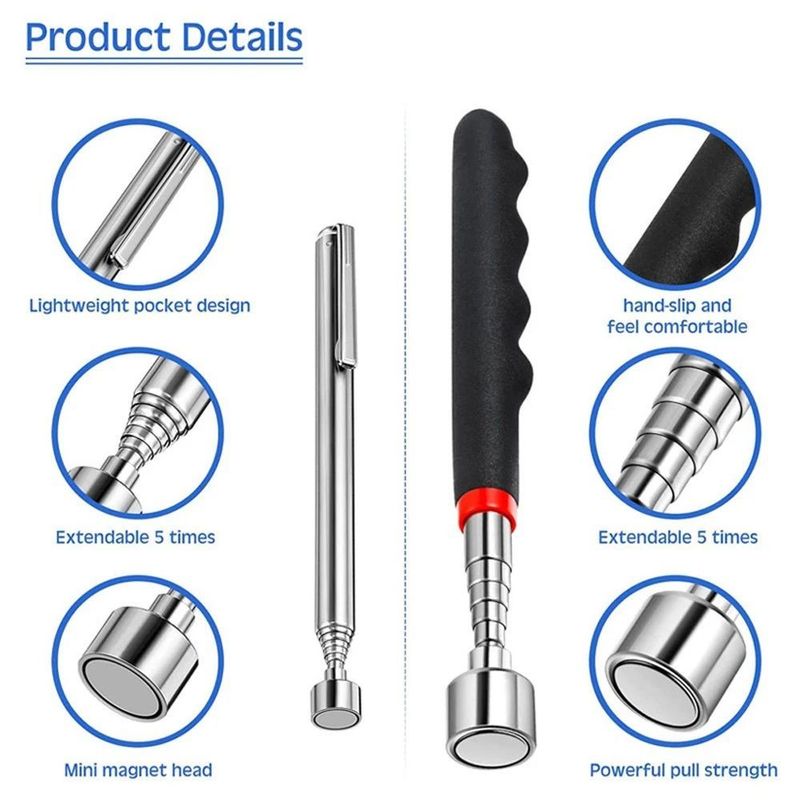 Pluma Telescópica Magnética con Magneto de Luz Recoger Herramienta Extendible Rod de Recogida Varilla para Recoger